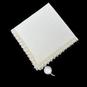 Handkerchief Sweden Vintage Ivory Beige Linen Delicate Swedish Lace Trim 8x8